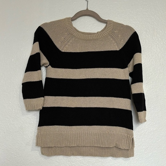 LOFT beige knitted sweater with navy blue in thick stripes size SP - Picture 1 of 8